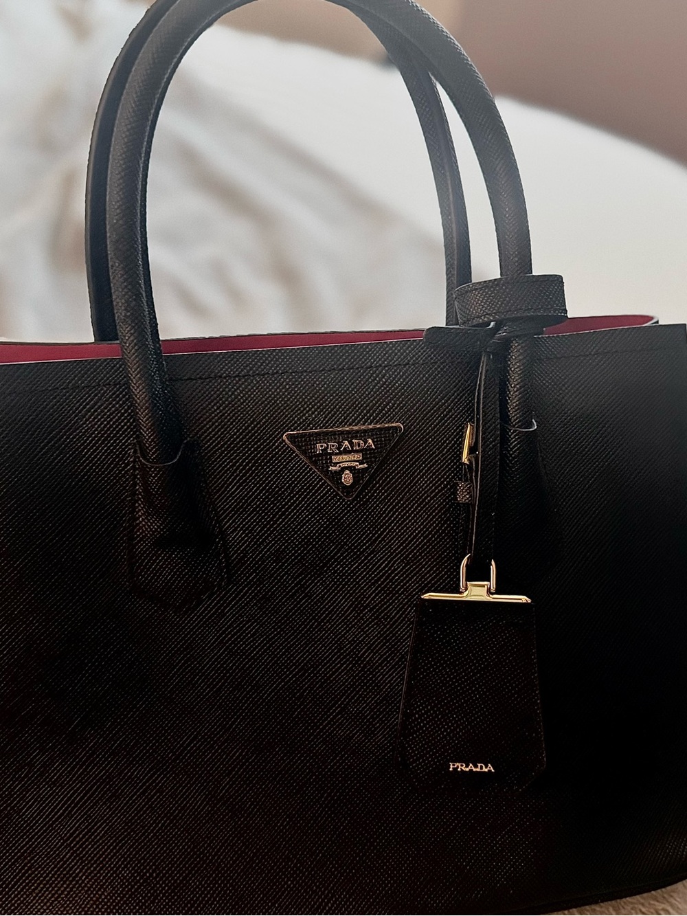Prada Black Saffiano Satchel with Red Interior - Picture 2 of 5